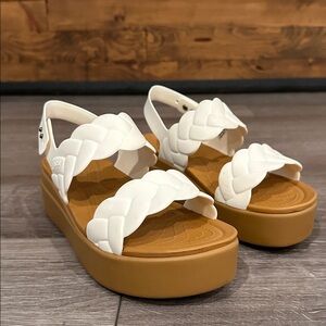 Crocs 
White Braided Platform Sandals